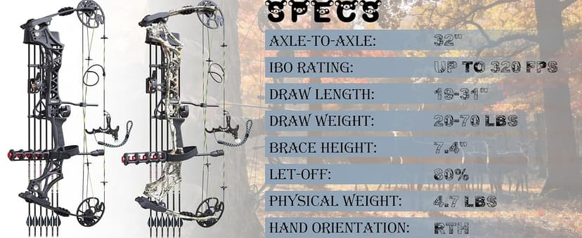 Archery Compound Bow Set 20-70 LBS, Draw Length 19"-31", up to IBO 320 fps, Hunting Compound Bow with All Accessories for Archery Hunting Target Shooting Practice RTH