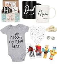 Breezy Valley New Parents Gifts for Couples, First Time New Mom and Dad Gifts Mugs Est 2025, Gender Reveal Baby Shower Gifts Basket, Pregnancy Gifts for Expecting Parents to be, Newborn Baby Gift Set