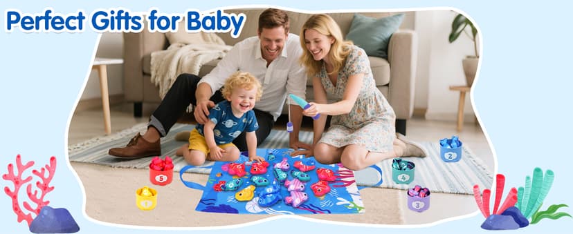 Montessori Toys for 1 Year Old - Cloth Fishing Game Toddler Toys Age 1-2 with Stacking Cups - Sorting Learning Baby Toy 12-18 Months - One Year Old Boy Girl First Birthday Gifts for 1 2 3 Year Old