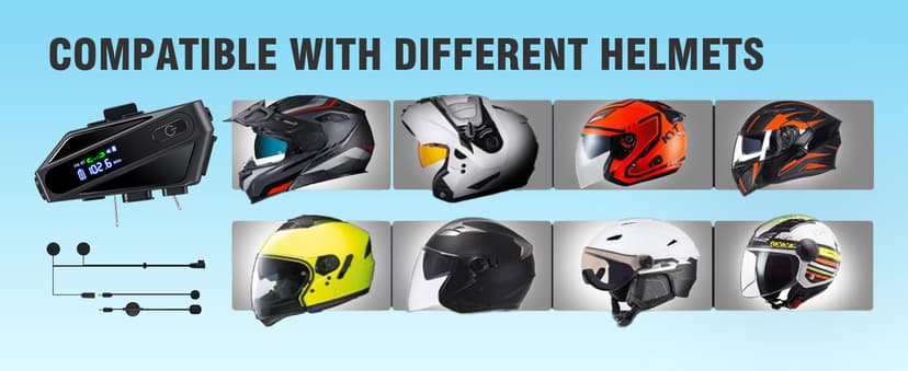 Motorcycle Helmet Bluetooth Headset, C6 Helmet Speakers with 2 Type Mics, Intercom/Hands-Free Call/Music/Waterproof/Noise Cancellation/Wake Up Siri, Suitable for Motorcycles, Skiing, and Cycling