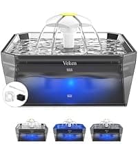 Veken Innovation Award Winner 95oz/2.8L Pet Fountain, Automatic Cat Water Fountain Dog Water Dispenser with Replacement Filters for Cats, Dogs, Multiple Pets (Grey, Plastic)