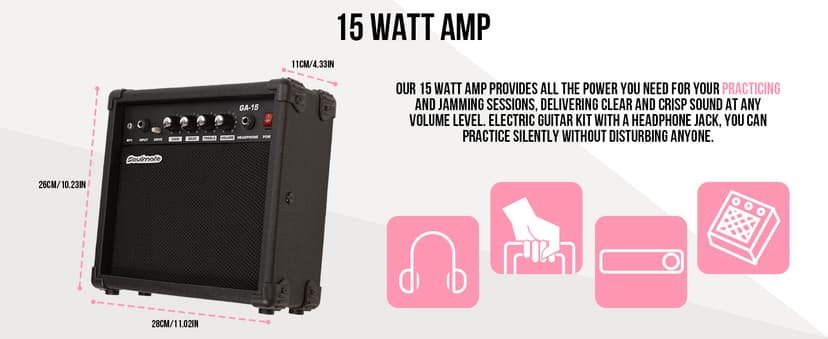 Soulmate 39 Inch Full Size Electric Guitar Starter Kit for Beginners Solid Body, HSS Pickups with 15W Amp, Gig Bag, Capo, Strap, Strings, Cable, Picks (Right-Handed,Pink)