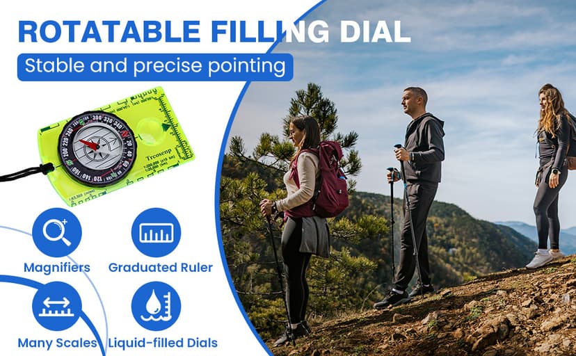 Multifunctional Waterproof Orienteering Compass Mini Portable Survival Compass for Map Reading, Hiking, Camping, Backpacking, Perfect Outdoor Scout Gifts for Kids, Orange
