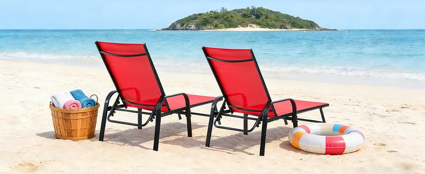 NEWBULIG Outdoor Lounge Chair for Pool, Chaise Lounge Chairs with 5-Position Recliner,350 lbs Heavy Duty Patio Pool Chair, Outdoor Sun Chairs with Metal Frame for Backyard, Classic Red