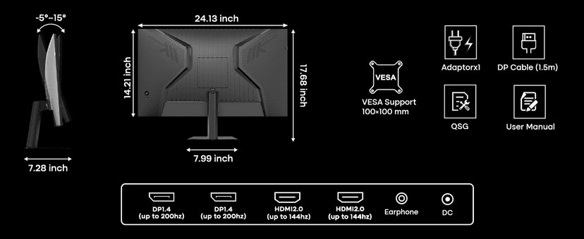 Amzfast 27 Inch 200Hz WQHD (2560 x 1440) Fast IPS Gaming Monitor, Built-in Speakers, 1ms G-SYNC Compatible, HDR400, 132% sRGB, 96% DCI-P3, VESA 100x100, HDMI 2.0 x 2 & DP 1.4 x 2, AMZG27F5Q