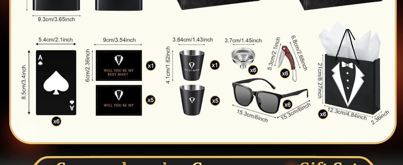 Complete Gift Set for Wedding with Flasks Shot Glasses Funnels Toiletry Bags Sunglasses Bottle Openers Gift Bags and Cards Rigibright 60 Pcs Groomsmen Gifts Set of 6 for Wedding Best Man Gift B0F6N4938G