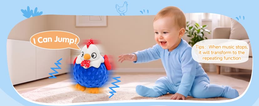 Baby Crawling Toys 40 Songs, USB Rechargeable Moving Toy for Tummy Time, Sensory Play & Baby Shower & 1 Year Old Gifts SAIMAND Baby Toys 12+ Months-Musical Moving Plush Chicken with Voice Replay B0GZ2SP7WS