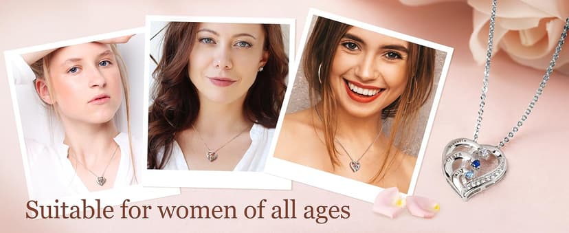 Easycosy Custom Name Necklace with Simulated Birthstones Customized Promise Necklace Heart Pendant with Engraved Names - Anniversary Birthday Jewelry Gifts for Women Wife Mom Grandma Mothers Day