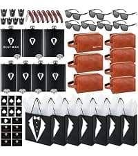 60Pcs Groomsmen Gifts Set of 6, Groomsmen Proposal Box with Flasks Sunglasses PU Leather Toiletry Bag Bottle Opener for Wedding Groomsman Best Man Gift