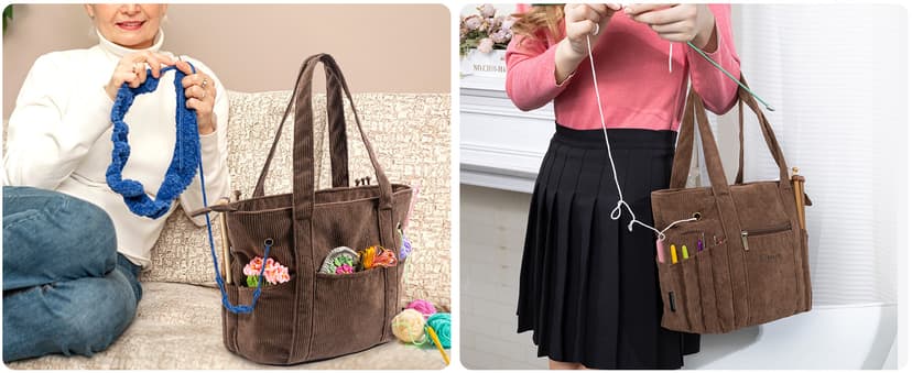 Crochet Bag and Tote - Corduroy Yarn Bag - Yarn Holder for Crocheting - Crochet Storage Bag for Crochet Hooks, Crochet Accessories, Knitting Bag for Crochet Lovers, Mother's Day Gift