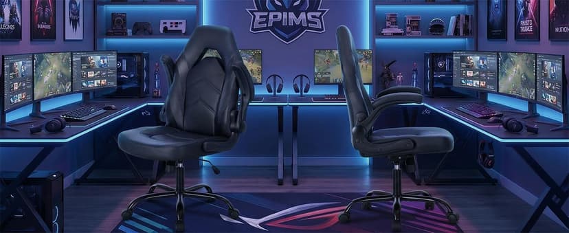 Sweetcrispy Computer Gaming Desk Chair - Big Tall Ergonomic Lumbar Support with Flip-up Armrest and 360° Swivel Wheels, PU Leather Height Adjustable, for Home and Office, Black