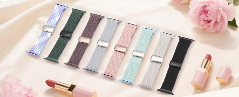 Braided Stretchy Band Compatible with Apple Watch Bands 38mm 40mm 41mm 42mm 44mm 45mm 46mm 49mm Women Men, Soft Nylon Solo Loop Magnetic Sport Strap for iWatch Series 11 10 9 8 7 6 5 4 3 2 1 SE Ultra