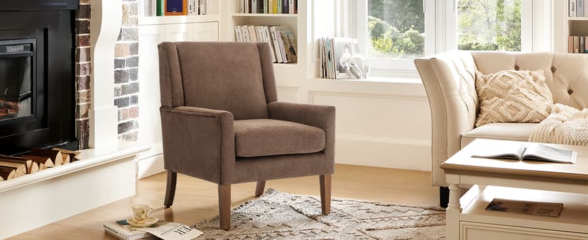 Living Room Chair, Wingback Mid-Century Accent Chair – Comfy Single Sofa with Solid Wood Legs & Velvet-Like Fabric, Oversized Armchair for Living Room/Bedroom/Reading Nook&Lounge