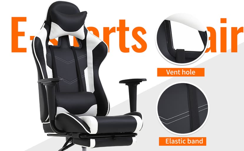 High Back PU Leather Gaming Chair with Headrest & Lumbar Support, Height Adjustable Wide Seat Gamer Chair for Adults, Game Chair with Footrest & Armrest
