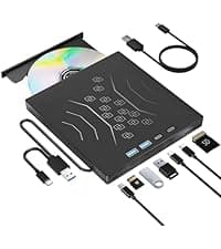 7 in 1 External DVD Drive, External CD/DVD Drive for Laptop USB 3.0 & Type-C, Portable CD/DVD +/-RW Disk Drive, CD/DVD Burner CD ROM External Drive for Laptop Desktop PC Windows 10/11 XP Mac Linux