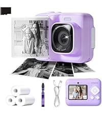 Kids Camera, 1080P Instant Digital Print Camera for Kids, Christmas Birthday Gifts for 4 5 6 7 8 9 10 Year Old Girls Boys, Portable Toy with 32GB SD Card & 3 Rolls Printing Paper, Purple