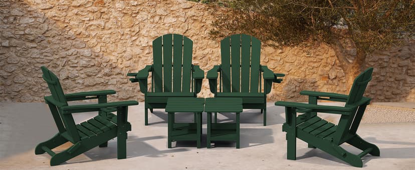 SERWALL Adirondack Chair with Cup Holders - Composite Adirondack Chairs Set of 4 HDPE Outdoor Chairs All Weather Use- Green