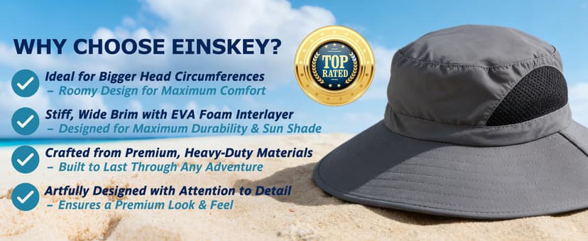 EINSKEY Wide Brim Sun Hat, UPF 50+ UV Protection Waterproof Packable Bucket Hat for Men & Women, Fishing Hiking Beach Garden