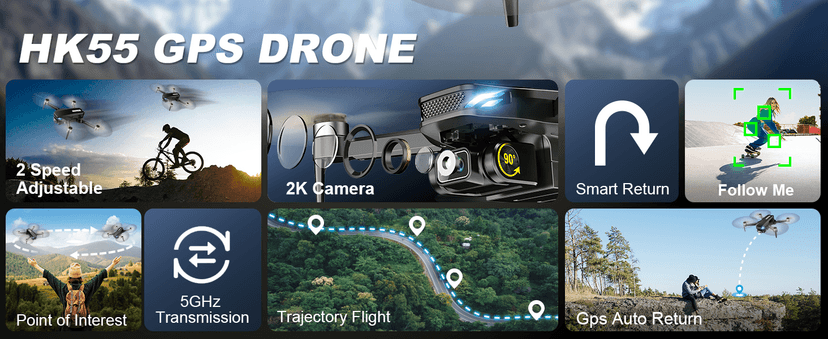 GPS Drone with Camera for Adults, 2K HD FPV Drone with Auto Return, Follow Me, Circle Fly, Waypoint Fly, Stable Hover, Brushless Motor, Foldable 5G Transmission Remote Control Quadcopter, Black