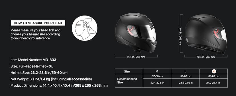 VEVOR Full Face Motorcycle Helmet DOT Approved, Dual Visor & Interchangeable Lens, Smart Street ABS Helmet Comfortable Motocross Helmet, Fit for Youth & Adults