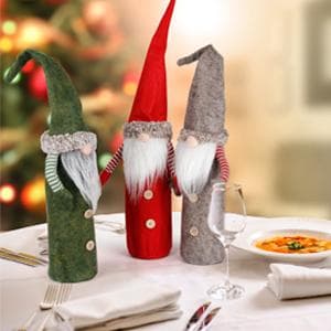 D-FantiX Christmas Gnomes Wine Bottle Cover, Handmade Swedish Tomte Gnomes Wine Toppers Santa Claus Bottle Bags with Drawstring Style Holiday Home Christmas Decorations Gift 3 Pack