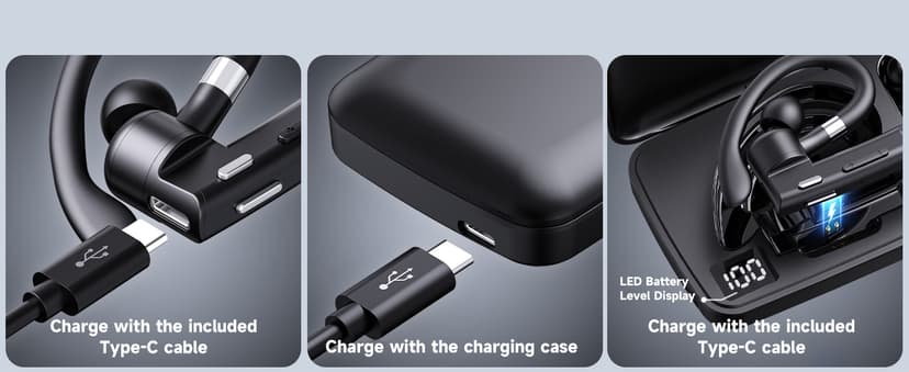 Bluetooth Headset V5.3,100 Hrs Talk Time Single-Ear Earphone, CVC8.0 Noise Cancelling Wireless Earbud, Business Earbud with 500 mAh Charging Case, Hands-Free Earpiece for Trucker/Home/Office Work