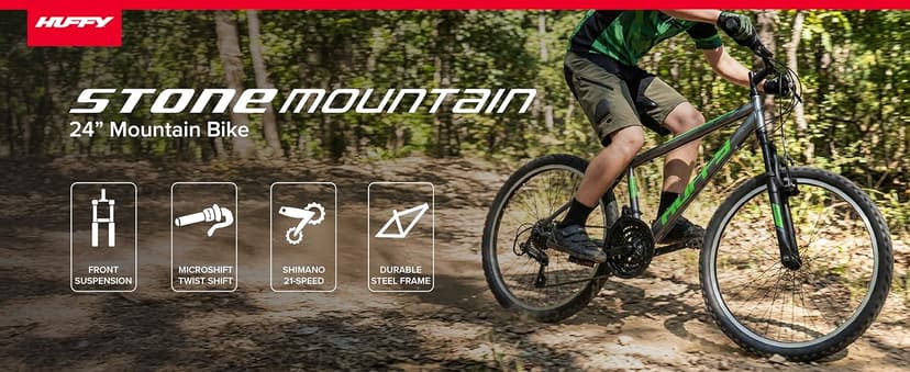 Huffy Stone Mountain Bike for Men and Women, 20”/24”/26”, 6-Speed (20”) or 21-Speed, Front or Dual Suspension (Varies), Multiple Colors, Adjustable Saddle, Shimano Equipped, All-Terrain Tires