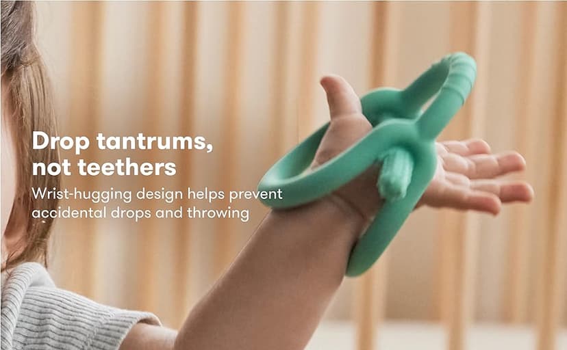 Frida Baby Get-A-Grip Silicone Teether for Teething Pain Relief, BPA-Free Food-Grade Teething Toys for Infant Baby Newborn 0-6, 12, 18 Months, Easy-Grip Teether Ring, PVC-Free, Pink