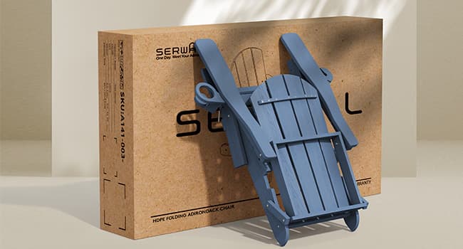 SERWALL Folding Adirondack Chair, HDPE Adirondack Chairs Set of 2, Plastic Outdoor Chairs- Looks Exactly Like Real Wood- Navy