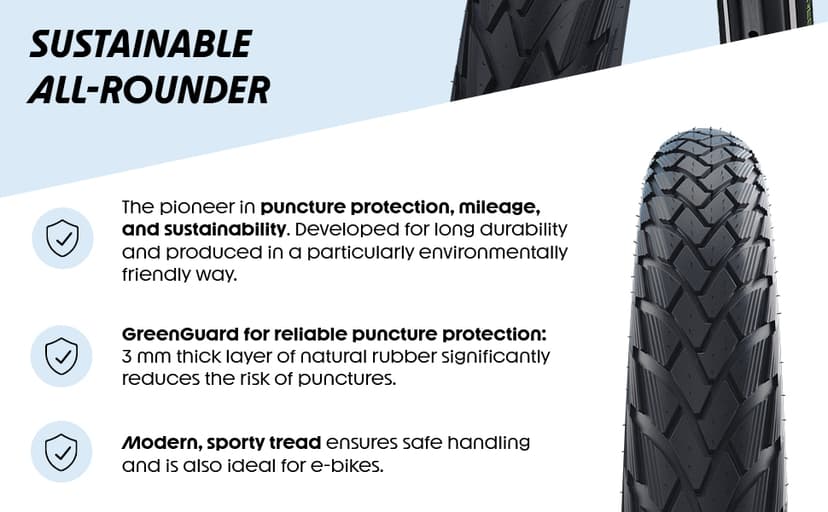 Schwalbe Green Marathon Fahrradreifen – Reifen mit GreenGuard Pannenschutz – Schwalbes umweltfreundlichster Reifen – mit ADDIX Oder ADDIX Eco Compound – Drahtreifen