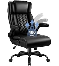 Executive Office Chair, Ergonomic Home Office Desk Chair with Lumbar Support & Flip-up Armrest, PU Leather Computer Seating for Shorter Users, Black