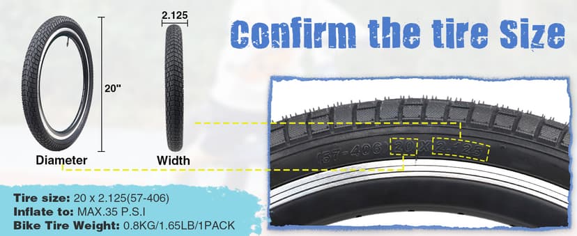 12/16/20x2.125 Bike Tires 1/2 Pack 12/16/20 Inch Kids Folding Replacement Tire/Tube Suitable for Tires 12/20x2.1 12/16/20x2. 125 12/20x2.25, Multiple Colors
