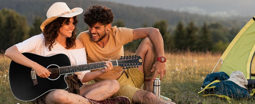 Vangoa 12 String Guitar Acoustic Electric, Upgraded Guitar 12 Strings Bundle for Beginner Intermediate Adults Teens, Guitarra de 12 Cuerdas, Spruce Top Bone Nut, Black, Matte