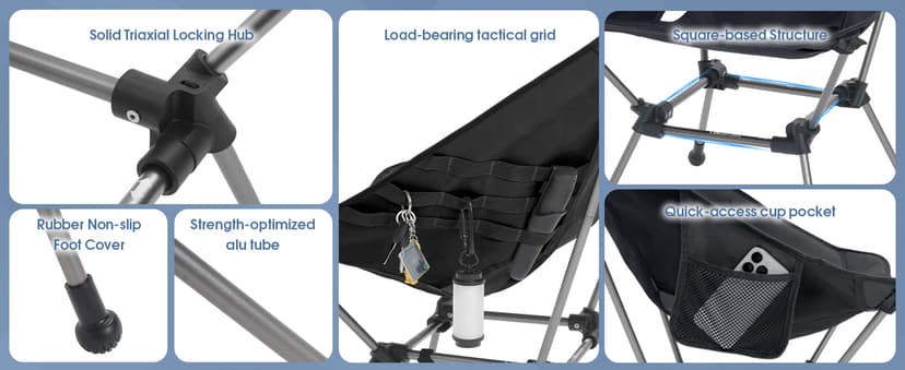 MOON LENCE Portable Camping Chair Plus, Larger & Roomier, Compact and Lightweight Still, Folding Chair for Backpacking & Hiking, 330Lbs Capacity (Black)