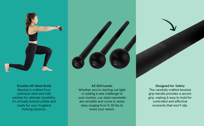 Retrospec Revolve Steel Macebell for Strength Training, Rehabilitation, Stretching, Conditioning and Rotational Training - 5, 7, 10, 15, 20, 30lb Options for Women & Men
