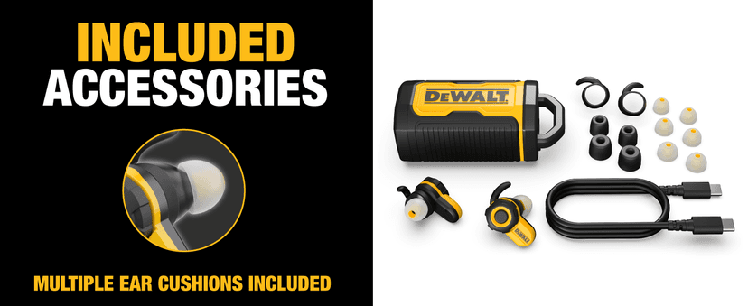DEWALT Heavy Duty Bluetooth Jobsite Pro X2 ANC True Wireless Earbuds, Active Noise Cancelling Work Earbuds, Turn Dial Controls, 10Hr Runtime (40+ w/Case), 4 EQ Modes, IP54