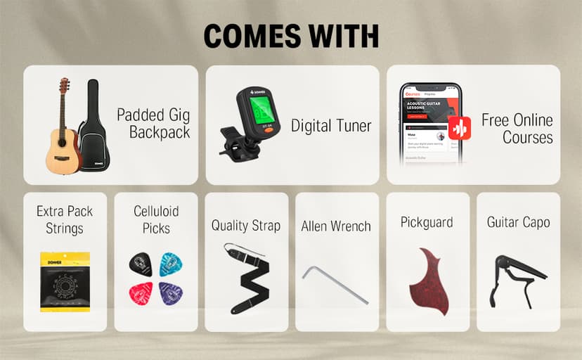 Donner 3/4 Acoustic Guitar Kit 36 Inch Dreadnought Acustica Guitarra Bundle for Beginner Adult Youth Travel With Steel String Spruce Wood Gig Bag Tuner Pickguard Right Hand