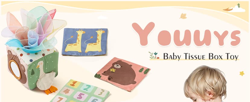 Youuys Baby Tissue Box Toy for Babies 6-12 Months, Montessori Sensory Toys for 1 Year Old Boy, Infant Toy with Crinkle Tissues & Fine Motor, for 6 9 12 18 Months Old Kids 1st Birthday B0DB454GQM