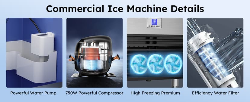 Commercial Ice Maker Machine 450LBS/24H, Under Counter Ice Machine, Upgrade Compressor 120LBS Storage Bin, Stainless Freestanding Commercial Ice Maker for Home Bar Cafe Office,Silver