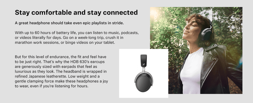 Sennheiser HDB 630 Wireless Over-Ear Headphones - Hi-Res Audiophile Sound, Adaptive Noise Cancellation, Parametric EQ, 60 Hour Battery Life, Includes USB-C Low-Latency Bluetooth Adapter - Black