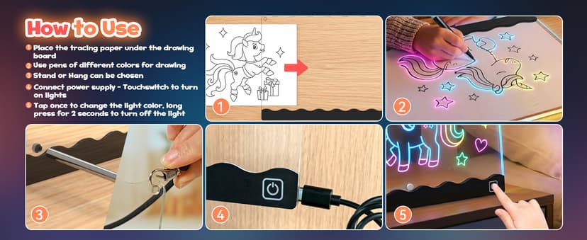 USB-C 10" Light Up Coloring Pad, 7 Color Doodle Glow Tablet, 7 Pens, 10 Tracing Sheets, Unicorn Birthday Gift Age 4 5 6 7 8 9 LED Drawing Board for Girls, Arts Gifts Kit and Crafts Toys for 3+ Year Old B0GDCX74KL