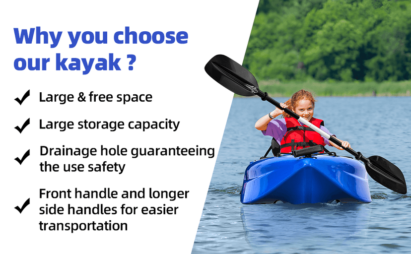 Fishing Kayaks, 12.4FT, 2-3 Person Sit on Top Kayak for Adults with Paddle & Comfortable Seat, Capacity of 600LBS, Hard Shell Recreational Ocean Kayak Boat