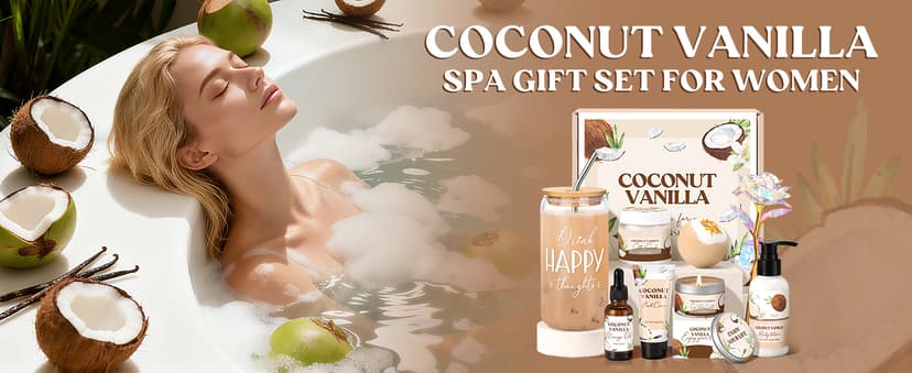 Spa Gift Baskets for Women, Vanilla Coconut Bath and Body Gifts Set for Women, Home Spa Self Care Gift, Relaxing Bath Set for Mom Wife Sister Friends Sister Girlfriend, Mother’s Day Thank You Gifts