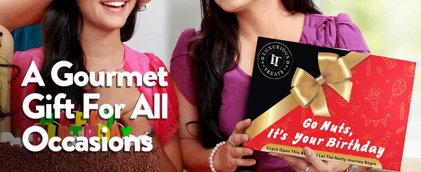 Luxurious Treats Nuts Gift Basket, Happy Birthday Nut Gifts Gourmet Collection Healthy Food Box Mixed Cravings Platter Tray Sampler Assortment Mix for Men Women