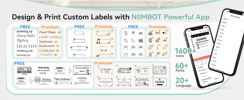 NIIMBOT B1 Label Maker Machine with Tape, 2 Inch Portable Sticker Printer for Home School & Small Business, Compatible with Phones & PC, Gray White