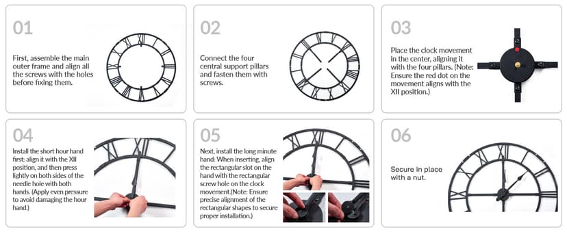 Ohweog Large Wall Clock for Living Room Decor – 32 Inch Silent Non-Ticking Modern Farmhouse Wall Clock, Oversized Decorative Metal Roman Numeral Clock, Black