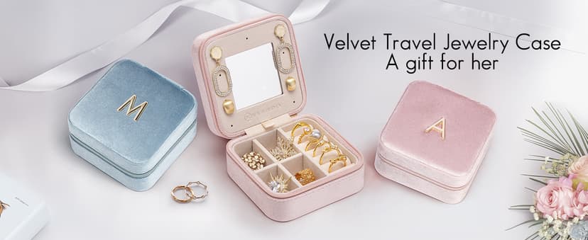 Vlando Birthday Gifts for Women Friendship, Personalized Initial Jewelry Box, Friendship Gifts for Women Friends, Travel Essentials Small Jewelry Box, Travel Box for Girls - Letter J, Pink