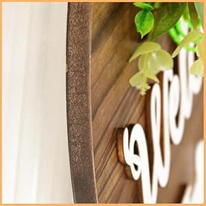 Interchangeable Seasonal Welcome Sign Front Door Decoration, Rustic Round Wood Wreaths Wall Hanging Outdoor, Farmhouse, Porch, for Spring Summer Fall All Seasons Holiday Halloween Christmas.