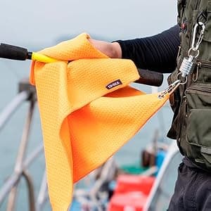 Reinforced eyelet withstands up to 15kg of pulling force, waffle towel for effective cleaning of fishing gears or dirty hands Microfiber Fishing Towel with Reinforced Eyelet, 16" x 16", 3 Pack B0CKWHFBMC