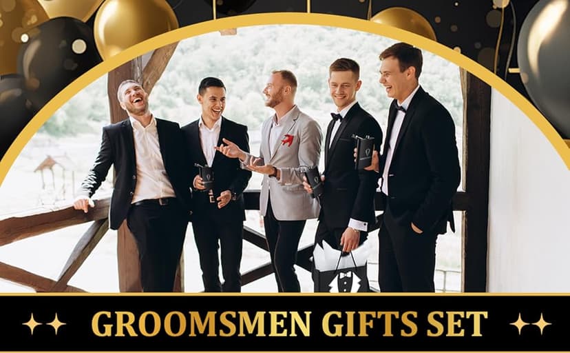 60Pcs Groomsmen Gifts Set of 6, Groomsmen Proposal Box with Flasks Sunglasses PU Leather Toiletry Bag Bottle Opener for Wedding Groomsman Best Man Gift